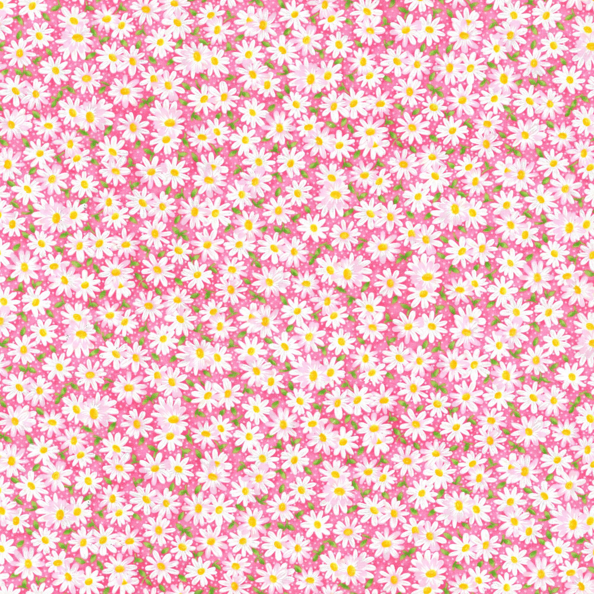 Fabric Traditions Pink Packed Daisies Cotton Fabric